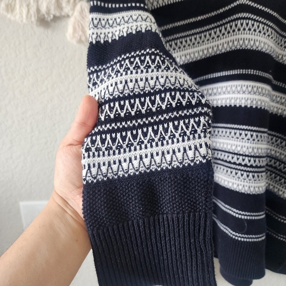 Vince Cotton Knit Striped V-neck Oversized Tunic Sweater Top Black Minimalist XL - Picture 5 of 11